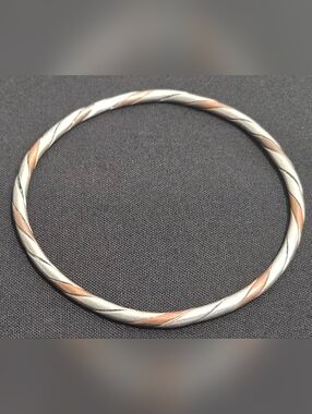 Vintage Two-Tone Twisted Silver & Copper Bangle Bracelet